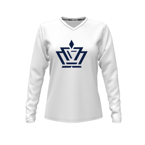 [CUS-DFW-TEES-CMF-VNK-LSL-WHT-FYXS-LOGO2] Comfort T-Shirt (Female Youth XS, White, V Neck, Logo 2, Long Sleeve)