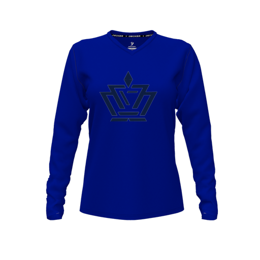 [CUS-DFW-TEES-CMF-VNK-LSL-RYL-FYXS-LOGO2] Comfort T-Shirt (Female Youth XS, Royal, V Neck, Logo 2, Long Sleeve)