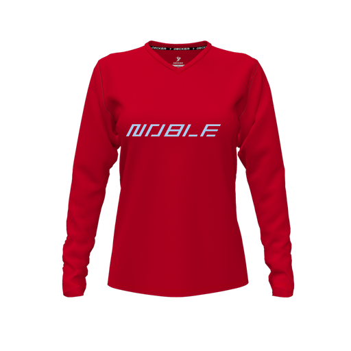 [CUS-DFW-TEES-CMF-VNK-LSL-RED-FYXS-LOGO1] Comfort T-Shirt (Female Youth XS, Red, V Neck, Logo 1, Long Sleeve)