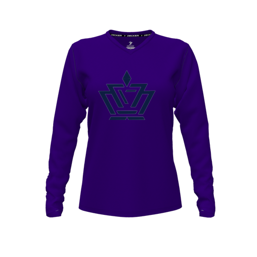 [CUS-DFW-TEES-CMF-VNK-LSL-PUR-FYXS-LOGO2] Decker Comfort T-Shirt (Female Youth XS, Purple, V Neck, Logo 2, Long Sleeve)