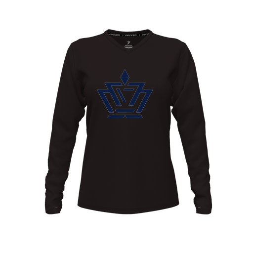 [CUS-DFW-TEES-PER-VNK-LSL-BLK-FYXS-LOGO2] Performance T-Shirt (Female Youth XS, Black, V Neck, Logo 2, Long Sleeve)