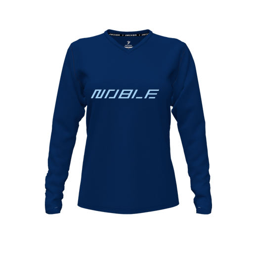 [CUS-DFW-TEES-PER-VNK-LSL-NVY-FYXS-LOGO1] Performance T-Shirt (Female Youth XS, Navy, V Neck, Logo 1, Long Sleeve)