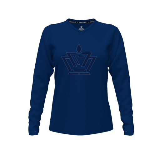 [CUS-DFW-TEES-PER-VNK-LSL-NVY-FYXS-LOGO2] Performance T-Shirt (Female Youth XS, Navy, V Neck, Logo 2, Long Sleeve)