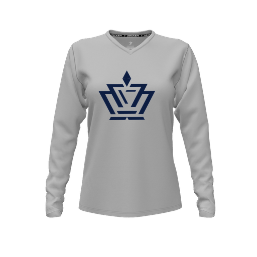 [CUS-DFW-TEES-PER-VNK-LSL-GRY-FYXS-LOGO2] Performance T-Shirt (Female Youth XS, Gray, V Neck, Logo 2, Long Sleeve)